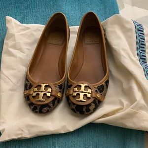 Tory Burch Reva Raffia Straw Flats, leopard print